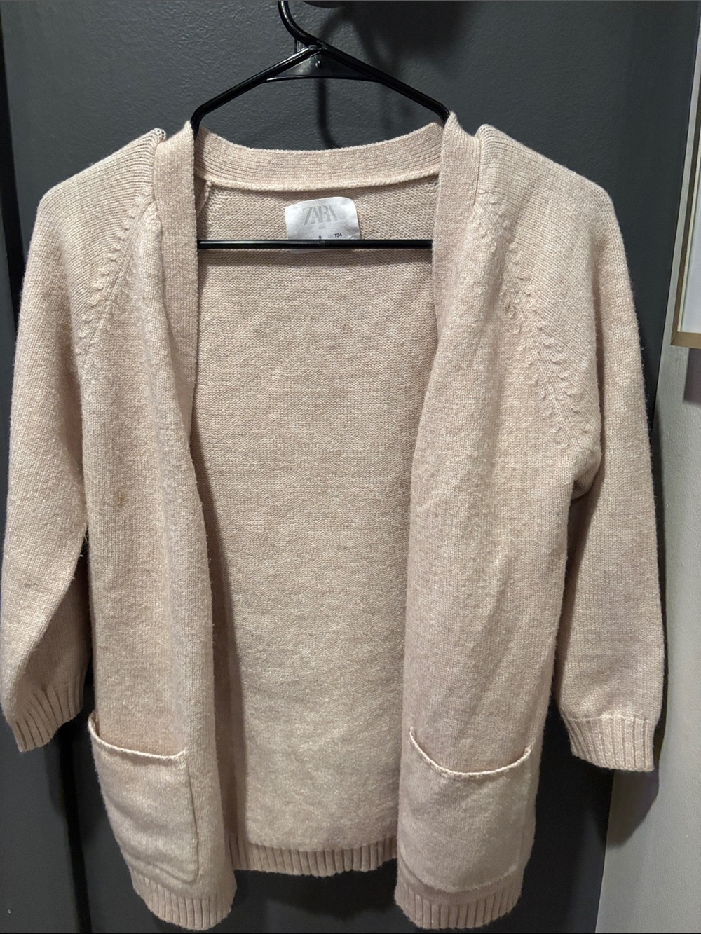Zara Light Beige Open-Front Knit Cardigan